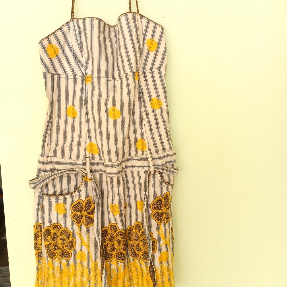 Anna sui denim mini dress with embroidery
